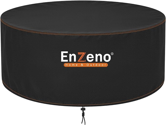 Enzeno Fire Pit Cover Round,45inch Outdoor Round Firepit Cover,Waterproof Oxford Cloth Patio Fire Table Cover for Outdoor Fire Pit,Fits 43-45 inch Gas Firepit/Bowl(45"Dia X 24"H)