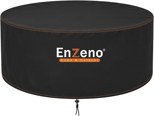 Enzeno Fire Pit Cover Round,49inch Outdoor Round Firepit Cover,Waterproof Oxford Cloth Patio Fire Table Cover for Outdoor Fire Pit,Fits 47-49 inch Gas Firepit/Bowl(49"Dia X 24"H)