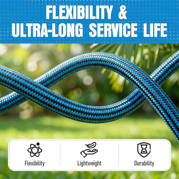 NON-EXPANDABLE 100 ft Garden Hose, Heavy Duty Flexible Water Hose, Kink Resistant Lightweight Hybrid Hose with Durable Fabric Skin, Leakproof Hose Male to Female Fittings