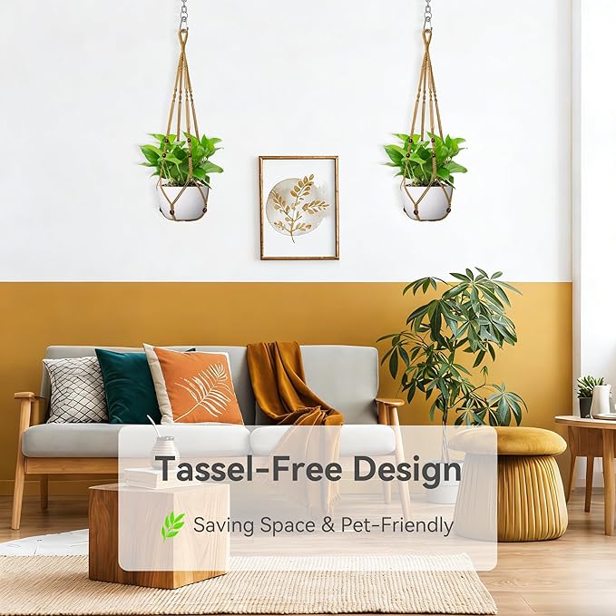 USLAI Macrame Plant Hanger Indoor Outdoor, Fits 4 to 15 Inch Pots, Strong Hanging Planter Holder, Boho Home Decor, 35 Inch, Brown, Set of 3 (POTS NOT Included)