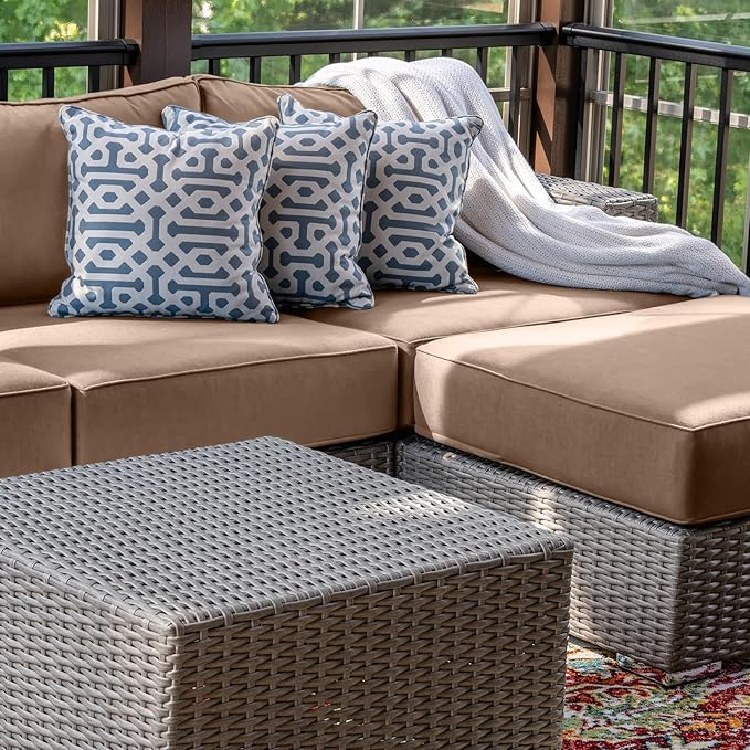 9 Piece Outdoor Patio Waterproof Cushion Covers, Fits 4-Seat Wicker Rattan Sectional Couch Chair Furniture Cover Replacement Set - Fade-Resistant Patio Cushion Covers with Zipper