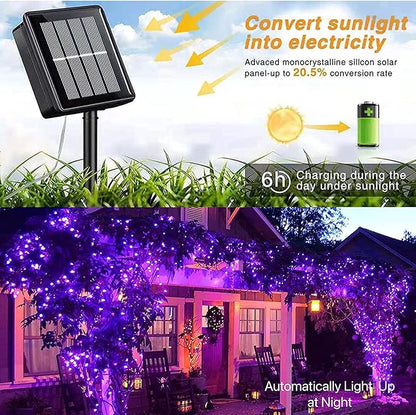 YEGUO 4 Pack Purple Solar Fairy Lights, Each 33ft 100 LED Christmas Lights Outdoor Waterproof, 8 Modes Sliver Wire Solar String Lights