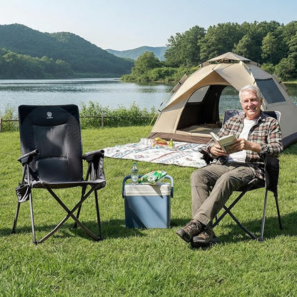 EVER ADVANCED Reclining Camping Chairs for Adult Lightweight, Folding Recliner Chair with Adjustable Back, 4-Level Lounge Chairs, Portable Lawn Chairs for Patio Balcony, Supports 350lbs Grey