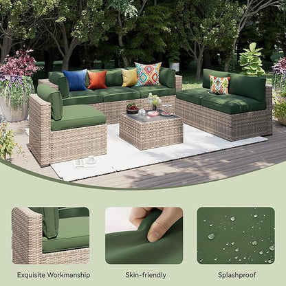 Aoxun 14pcs Patio Cushion Covers Replacement, Waterproof Outdoor Furniture Cushion Covers with Zipper and Non-Slip Bottom, Patio Sofa Couch 3 Sizes for Patio Sectional, Covers Only (Green)