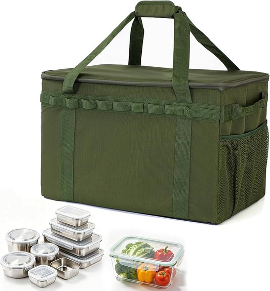 Tactical Camping Storage Bag, Utility Camping Tote Kitchen Organizer Storage Box, Trunk Organizer with Shoulder Strap,Outdoor Garden Tool Bag for Camping, Travel, Picnic (03-green)