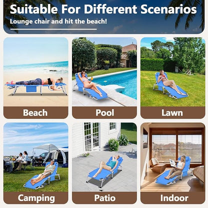 HRVEOCEI 3-in-1 Sun Tanning Chair with Face Hole,Adjustable 5-Position Folding Laying Out Chairs for Tanning,Outdoor Face Down Beach Lounger Sun Bathing Lounge Chair for Pool Deck Patio (Blue)