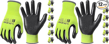 Safety Work Gloves, Nitrile Work Gloves For Men and Women, Work Gloves With Touchscreen Fingers, Work Gloves men, Men's work gloves with grip,mechanics gloves (Size-XXL, Yellow, 6 Pairs)
