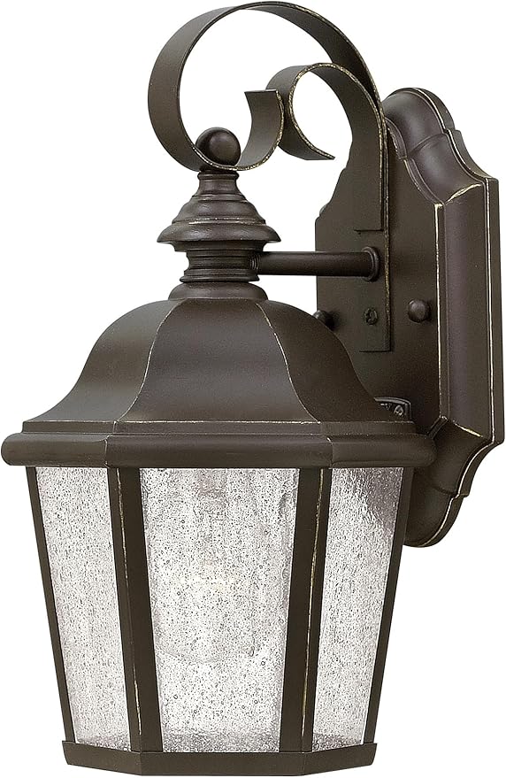 Hinkley Edgewater Small Wall Mount Outdoor Lantern - Aluminum, Clear Seedy Glass, Traditional - Oil Rubbed Bronze Finish