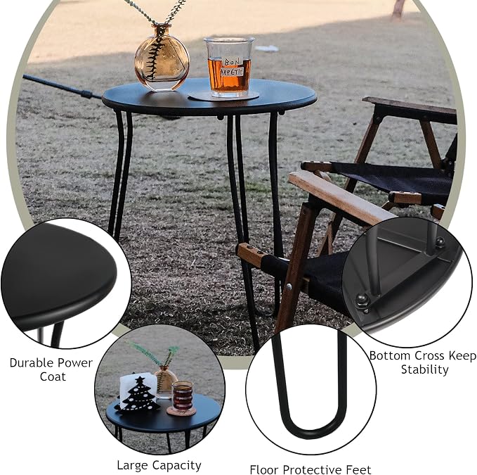 Small Patio Side Table, Weather Resistant Anti-Rust Outdoor Metal Patio Round End Table, Outdoor End Table for Garden, Porch, Balcony, Yard, (Gold)