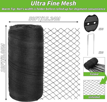 Garden Mesh Netting 10x50 FT - Heavy Duty Bird Net, Mesh Pest Barrier Reusable Ultra Fine Deer Fence Netting Crops Row Cover Raised Bed Protect Fruits Flower Vegetables from Bird Deer Squirrel