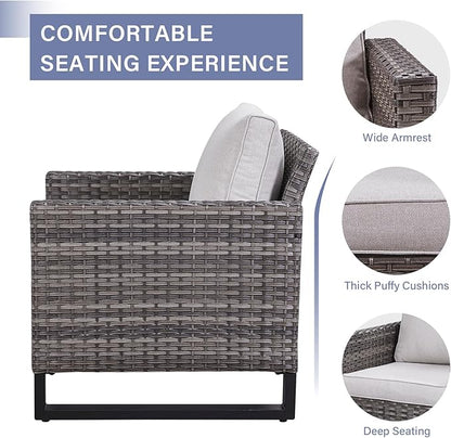 Rilyson Wicker Outdoor Patio Chairs Set - 3 Piece Rattan Patio Furniture Bistro Chairs Set with Waterproof Wicker,Comfortable Cushions and Sturdy Metal Frame for Porch Deck Backyard(Mixed Grey/Beige)