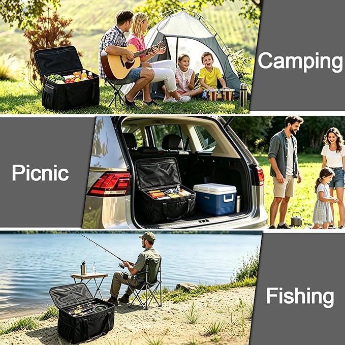 Tactical Camping Storage Bag, Utility Camping Tote Kitchen Organizer Storage Box, Trunk Organizer with Shoulder Strap,Outdoor Garden Tool Bag for Camping, Travel, Picnic (03-black)