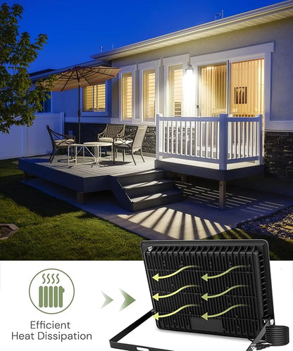 L LOHAS LED 300W Dusk to Dawn Floodlight, IP66 Waterproof Plug in Floodlights, IP66 Waterproof Plug in Floodlights, 6000K Daylight Work Light, Security Lights for Yard, Garage, UL Listed, 2Pack
