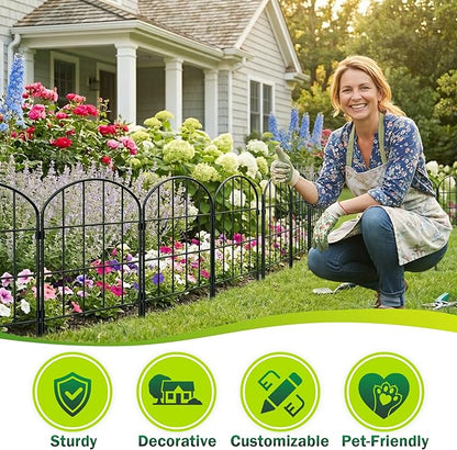 25 Pack Decorative Garden Fence Panels – 27.08ft (L) x 24"(H) Garden Fencing Dog Fence No-Dig Animal Barrier Fence Rustproof Metal Arched Garden Edging for Yard Patio Outdoor Decor Flower Bed