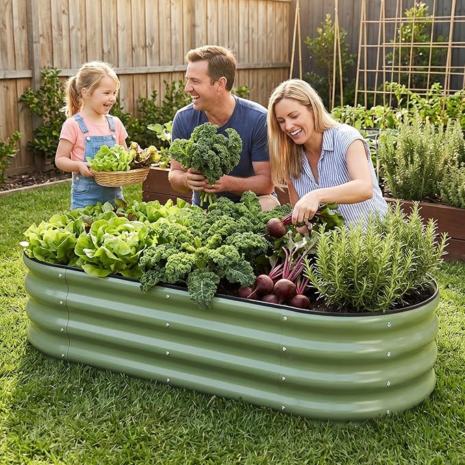 1MORE Galvanized Raised Garden Bed- Planter Garden Boxes Outdoor, Raised Beds for Gardening, 4x2x1ft Metal Garden Bed Kit for Vegetables Flower, Planter Raised Beds with Tools.Green-2pack