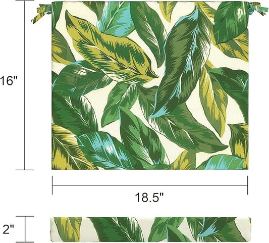 LVTXIII Outdoor Chair Cushions, Water Repellent Patio Furniture Cushions Outdoor Chair Pads with Ties for Dining Chairs and Garden Furniture, 18.5"x16"x2" Set of 4, Lush Leaf Jungle