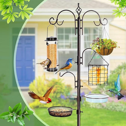 YINGYM Bird Feeding Station Kit, 87 Inches Bird Feeder Pole for Outside, Premium Feeder Stand Hanging Kit with Water Bowl, Mesh Tray and Metal Suet for Attracting Wild Birds