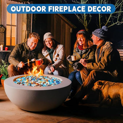 3/4 Inch Blended Fire Glass Beads,20LB Round Fire Glass Beads for Fire Pit Table, Fireplace and Fire Bowl (Caribbean Blue+Crystal Ice+Amber)