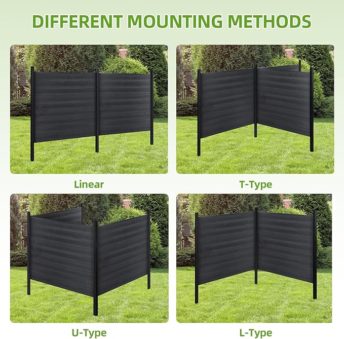 Mondaria Fence Privacy Screen with 8ft In-ground Posts, 6ft(H) x42ft(W) Wood Plastic Composite Fence Panels Weather-Resistant Outdoor Fence for Backyard/Garden (Black, 8 Posts)