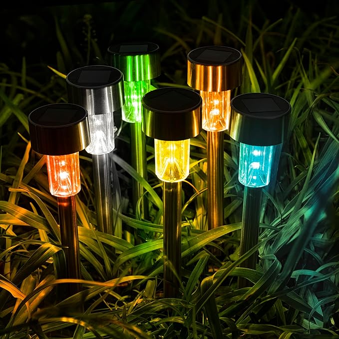 GIGALUMI Solar Lights Outdoor Waterproof, 20 Pack, Stainless Steel LED Solar Garden Lights for Patio, Lawn, Yard and Landscape,Garden Decor Patio Decor, Multicolor