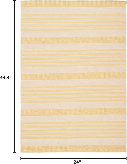 SAFAVIEH Courtyard Collection 2' x 3'7" Gold/Beige CY6062 Nautical Coastal Stripe Indoor/-Outdoor Waterproof Easy-Cleaning Patio Backyard Mudroom Accent-Rug