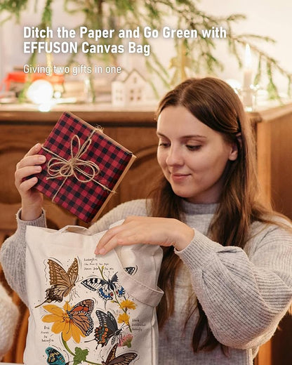 Canvas Tote Bag with Aesthetic Prints, Cute Tote Bag for Women Girls with Wide Strap, Gifts for Cat Book Lovers