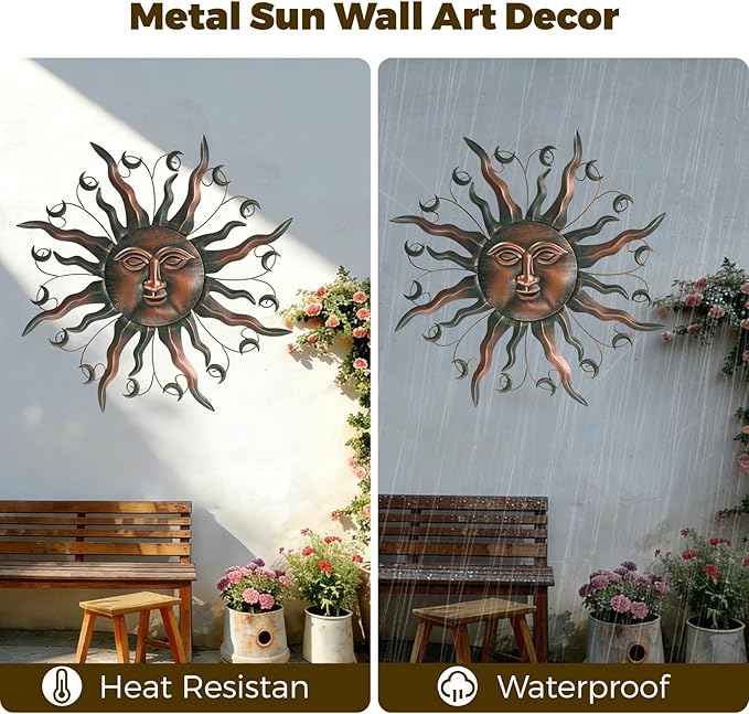 VESTCDF Outdoor Metal Wall Art Metal Sun 28" Metal Wall Art Sun Outdoor,Large Wall Decorations for Garden, Sun Wall Art Metal Sun Face Art (Moon)