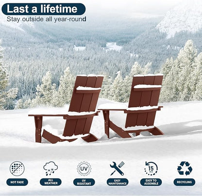 MXIMU Adirondack Chair Set of 4: Modern Adirondack Chairs Fire Pit Chairs Plastic Outdoor Chairs for Lawn Backyard Deck Garden Camping (Coffee)