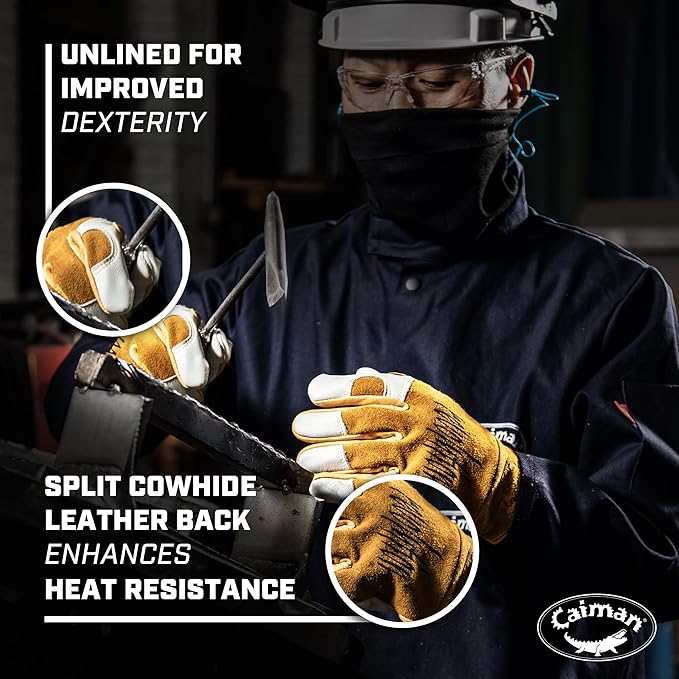 Caiman Genuine Top Cow Grain Leather Velcro� RevolutionTM Gloves (Large/Yellow)