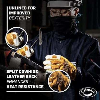 Caiman Genuine Top Cow Grain Leather Velcro� RevolutionTM Gloves (Large/Yellow)