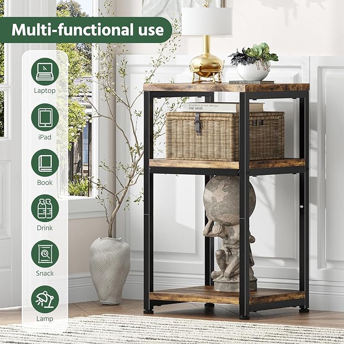 Simple Trending Side Table, End Table Night Stand, 3 Tiers Shelf for Living Room, Rustic Brown
