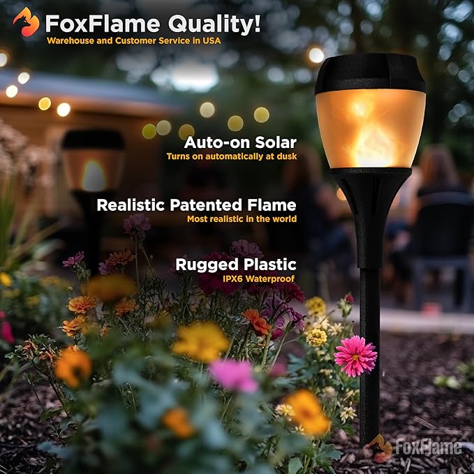 Solar Path Lights Outdoor Waterproof - Realistic Flickering LED Flame, IP65 Pathway Lights Solar Powered Warm Light for Garden and Walkways, Ground Stake Included for Easy Setup (1 Pack)