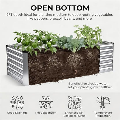 6x3x2FT Galvanized Raised Garden Bed, Outdoor Metal Raised Planter Box for Vegetables, Elevated Rust-Resistant Rectangle Gardening Container Kit with Reinforced Panels for Backyard,Patio(Silver)