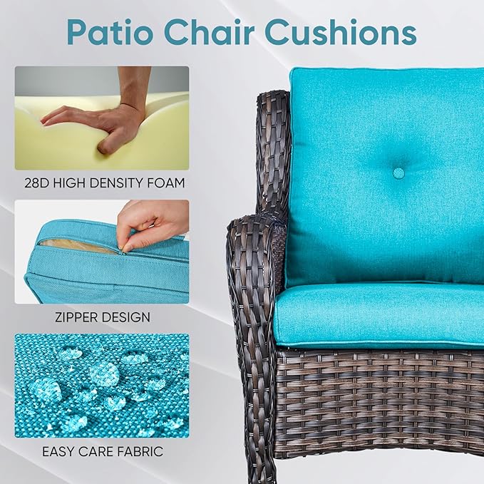 Patio Chair Cushions 4 Packs - Outside High Back Thick Water-Resistant Cushion 22x24 with Zipper Cover for Outdoor Glider Rocking Chairs Loveseat Couch – Teal/Buckle