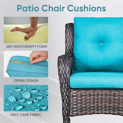 Patio Chair Cushions 4 Packs - Outside High Back Thick Water-Resistant Cushion 22x24 with Zipper Cover for Outdoor Glider Rocking Chairs Loveseat Couch – Teal/Buckle