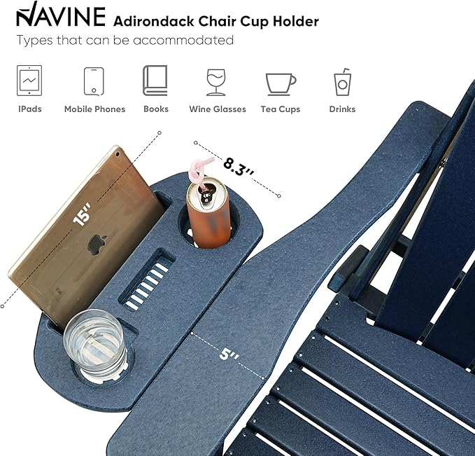 Adirondack Chair Set of 6, HDPE Folding Adirondack Chair with Multifunctional Cup Holder, Weather Resistant Fire Pit Chair for porches, patios, poolsides, Decks.