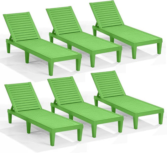 Nestl Sun Tanning Chair - Lime Green Chaise Lounge Chair Outdoor, Lightweight Pool Lounge Chairs Set of 6, Adjustable 5-Position Reclining Lawn Chair, Waterproof Beach Outdoor Lounge Chairs