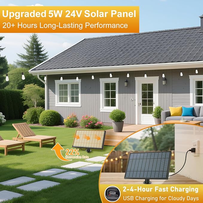 100FT Outdoor Solar String Lights with Remote, USB Rechargeable LED Patio Lights with 52 Timer Dimmable ST38 Edison Bulbs, Enhanced 5W Solar Panel Outside Hanging Lights for Porch Garden Deck Backyard