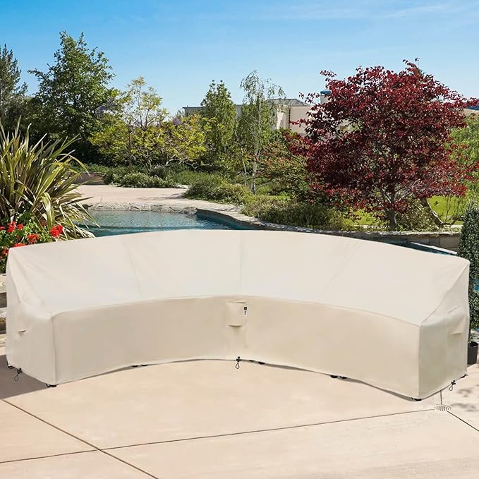 Curved Patio Furniture Cover for Outdoor Sectional Sofa, 190"(128") Reinforced Waterproof 600D Patio Sectional Couch Cover, Half Moon Lawn Outside Garden Furniture Winter Protective Cover
