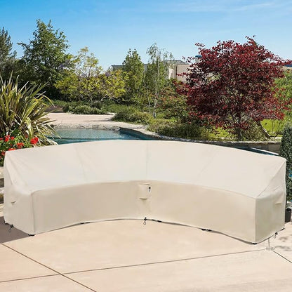 Curved Patio Furniture Cover for Outdoor Sectional Sofa, 190"(128") Reinforced Waterproof 600D Patio Sectional Couch Cover, Half Moon Lawn Outside Garden Furniture Winter Protective Cover