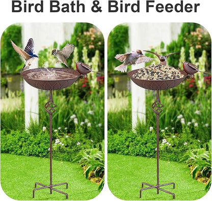 Metal Bird Bath for Outside,Hand-Painted Outdoor Birds Baths Water Bowl with Stake for Garden Patio Yard Lawn Decor, 27.6" H Bird Feeder with 5 Prongs Base,Vintage Freestanding Birdbaths & Birdfeeder