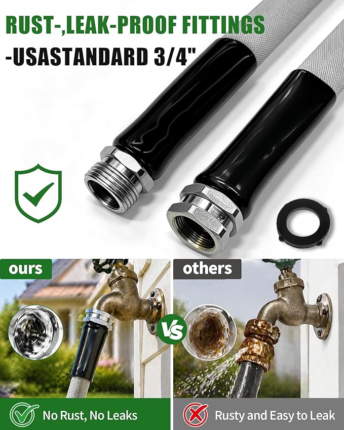 Garden Hose 25ft, Ultra-Light & Flexible Water Hose, Durable, All-Weather, Made of TPU-Drinking Water Safe, Easy to Store & Coil, Kink-Free, Camping, Car Wash, Yard, Garden and Home, Gray