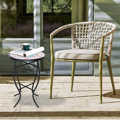 VCUTEKA Patio Side Table, Mosaic Outdoor Side Table 14" Round Small Accent Table Indoor End Table for Yard, Garden, Living Room, Bistro Balcony or Lawn
