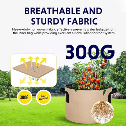 iPower 5-Pack 7 Gallon Plant Grow Bags Thickened Nonwoven Aeration Fabric Pots Heavy Duty Durable Container, Strap Handles for Garden, Tan New