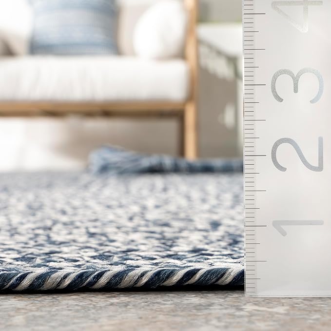 nuLOOM 2' x 6' Solid Hand Braided Indoor/Outdoor Area Rug, Pet-Friendly, High Traffic, Weather Resistant, for Patio, Balcony, Bedroom, Living, Dining Room, Wynn Navy