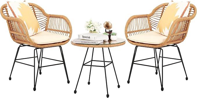 3 Piece Patio Set,Outdoor Bistro Set,Balcony Furniture,Wicker Patio Chairs,Front Porch Furniture,Outdoor Chairs Set of 2