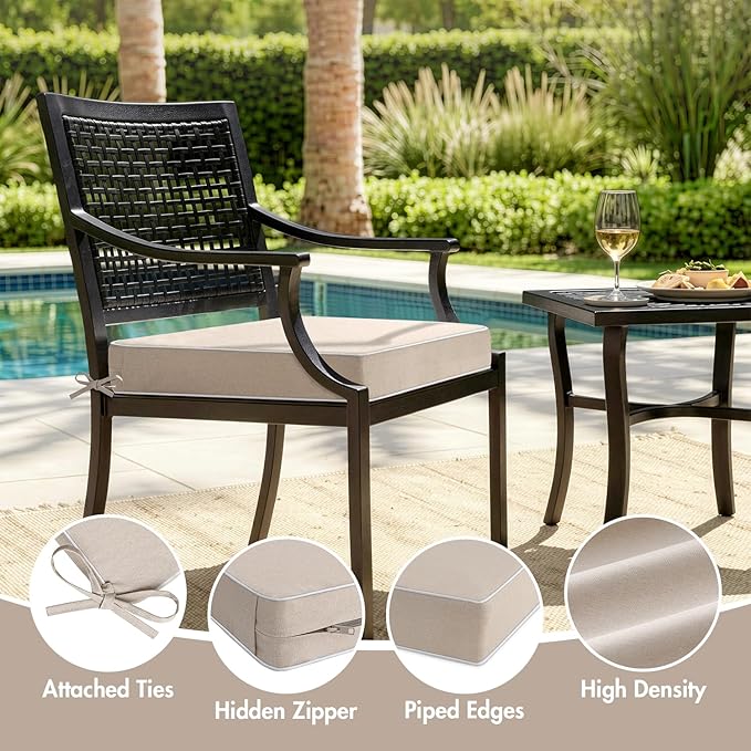 MIULEE Beige Outdoor Chair Cushions Set of 2, 24x24x4 Inch Waterproof Patio Seat Cushions for Outdoor Furniture Couch Sofa, 3 Year Color Fastness High Density Foam with Adjustable Ties