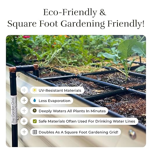 Garden Grid Watering System, 4x4 | Garden Watering System for Raised Beds - But Better | Pre-Assembled, Waters Every Plant Evenly, 1-Min Setup | Square Foot Gardening | US-Made | Standard 44"x44"