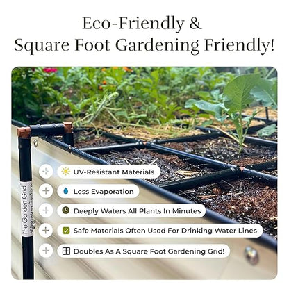 Garden Grid Watering System, 4x4 | Garden Watering System for Raised Beds - But Better | Pre-Assembled, Waters Every Plant Evenly, 1-Min Setup | Square Foot Gardening | US-Made | Standard 44"x44"