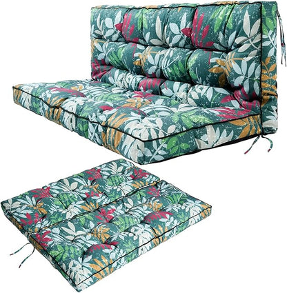 Swing Replacement Seat Cushions, 2-3 Seater Bench Cushions for Outdoor Furnitur with Backrest, Garden Recliner Seat Cushions Waterproof Sofa Pads (Green Flowers, 55x40in)